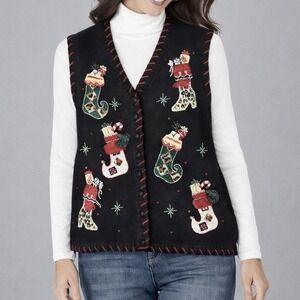 HEIRLOOM COLLECTIBLES Vintage Christmas Sweater Vest XL Stockings Ramie Cotton